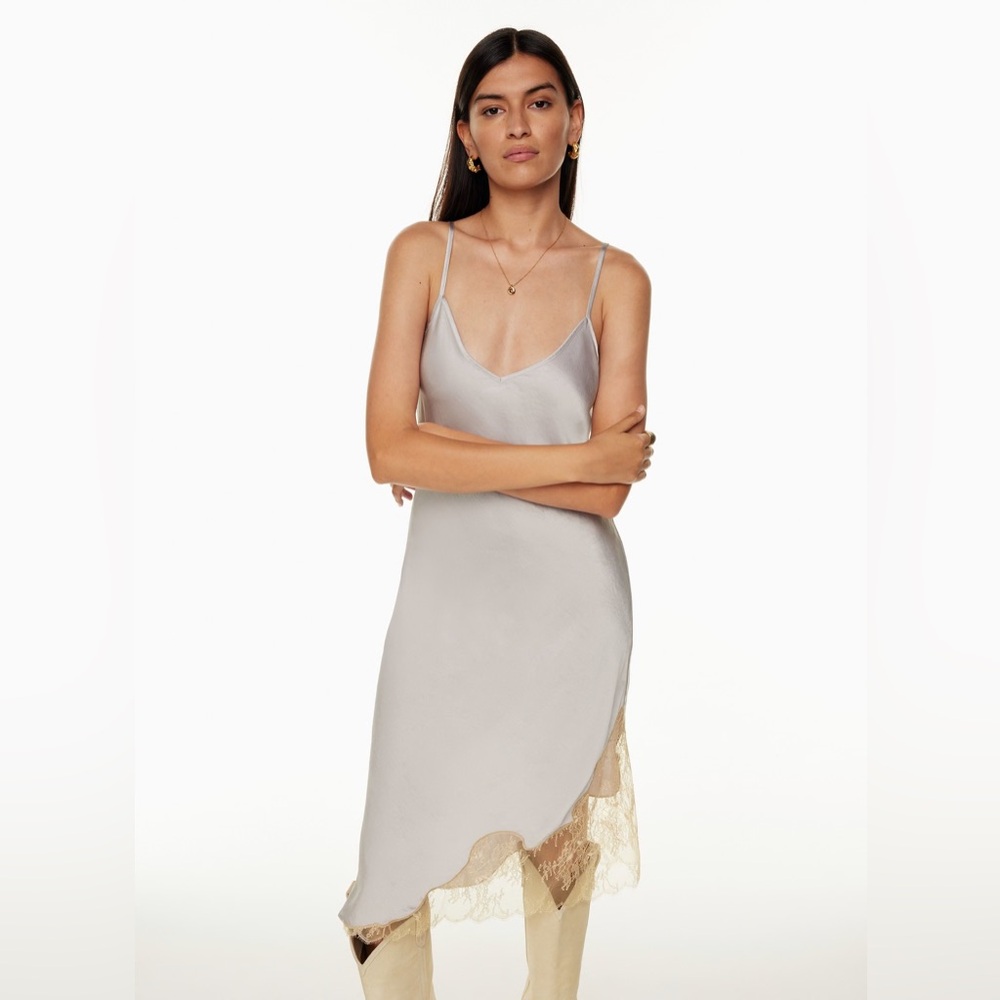 Wilfred Sonnet Midi Lace Silk Dress Mauve Grey Khaki Morado NWT